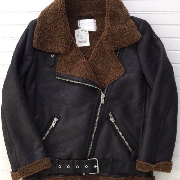 NWT ZARA TEXTURED BIKER JACKET W/Faux Sherpa Lining - Picture 4 of 9